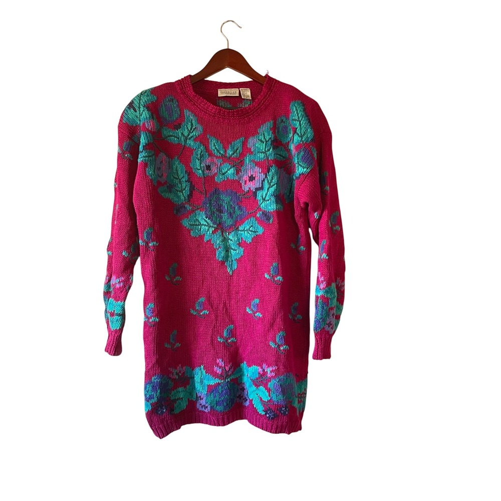 Vintage Nordstrom Point of View Pink Floral Knit Sweater Dress‎ Vintage 80s Sm